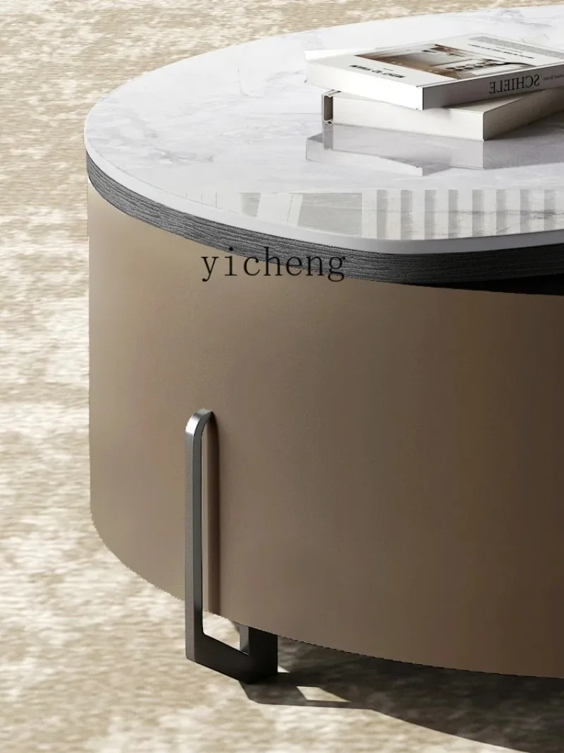L28 Minimalist Round Coffee Table Living Room Small Apartment Multi-functional Rock Slab Coffee Table