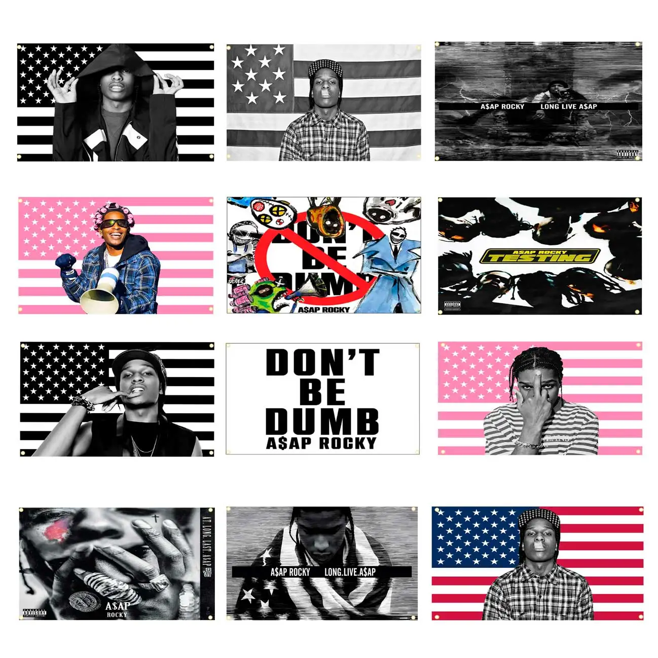 60x90cm/90x150cm A-Asap Rocky Pink USA Flag Tapestry Don't be Dumb Music Art Banner For Bedroom Home Outdoor Decor