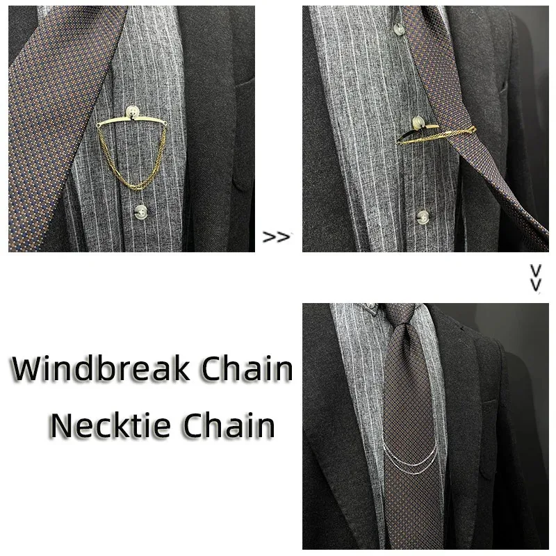 Tie Chain Mens Necktie Windbreak Chain Metal U-chain Dress Shirts Brooch Windbreak Changeless Brooch Lapel Pin Neck Ties Clip
