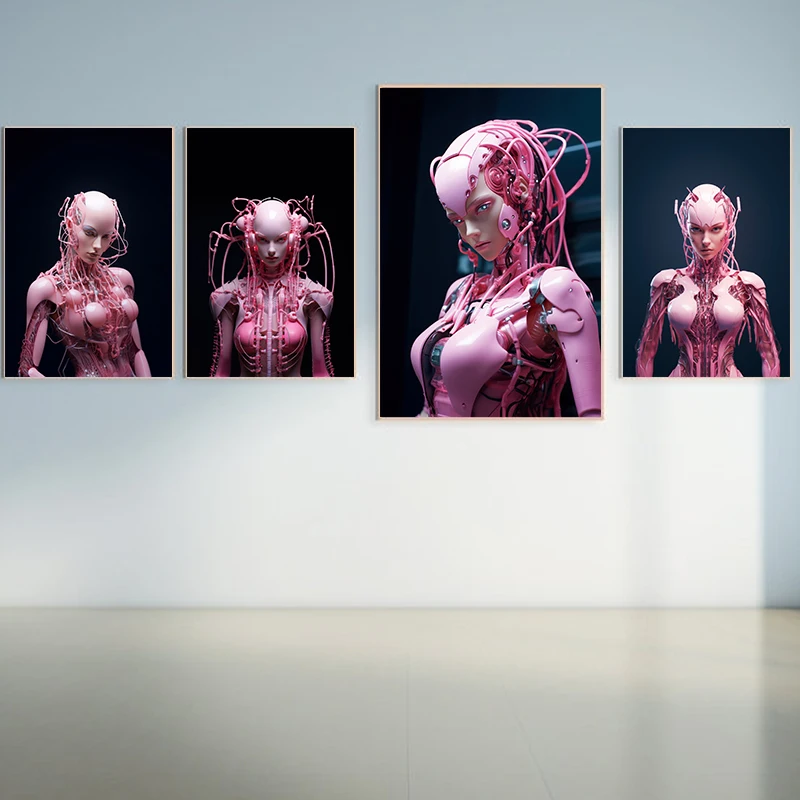 Pink Robot Girl Futuristic Sci Fi Posters and Prints Canvas Printing Modern Wall Art Picture for Living Room Home Decoration