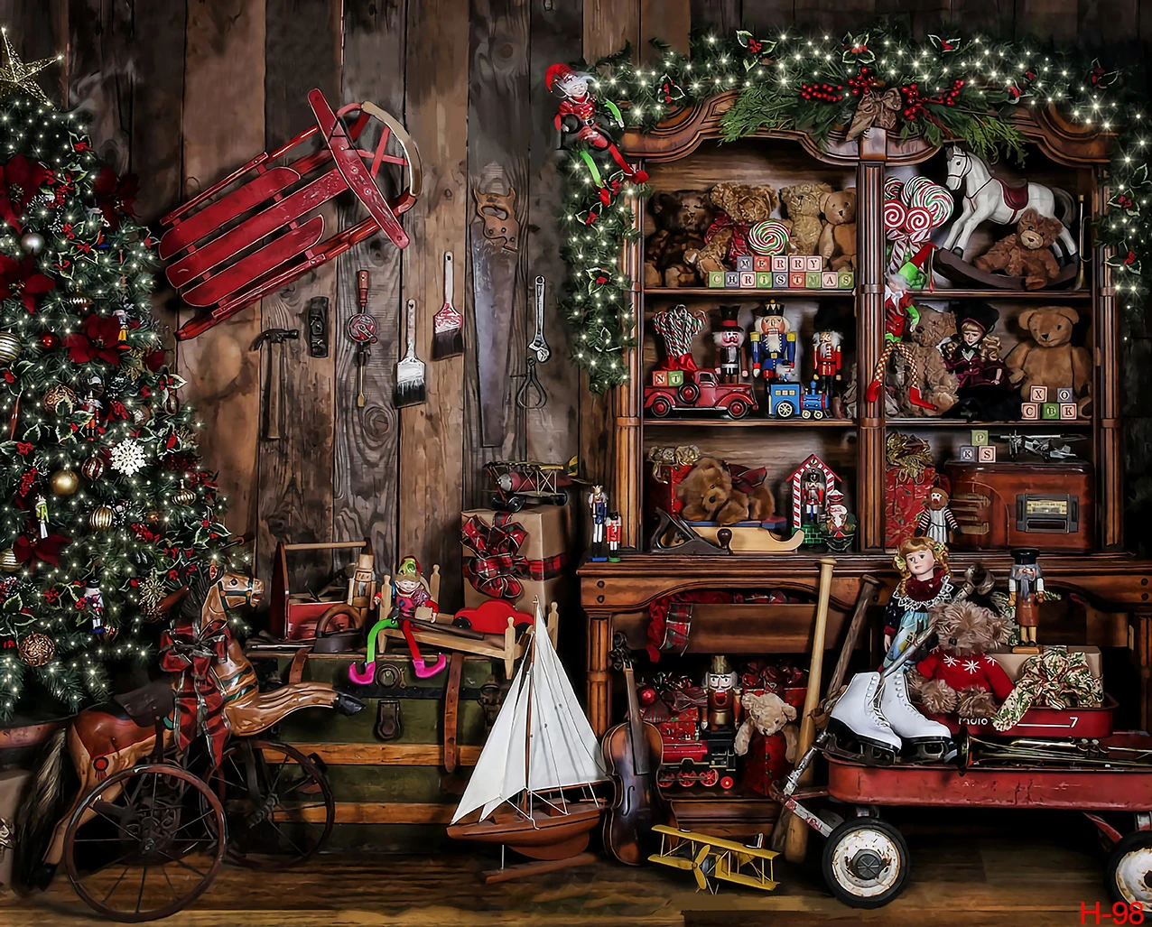 Photography Christmas Backgrounds Wooden Cabin Brick Wall Home Indoor Interior Decoration Banner Baby Portrait Backdrops Props