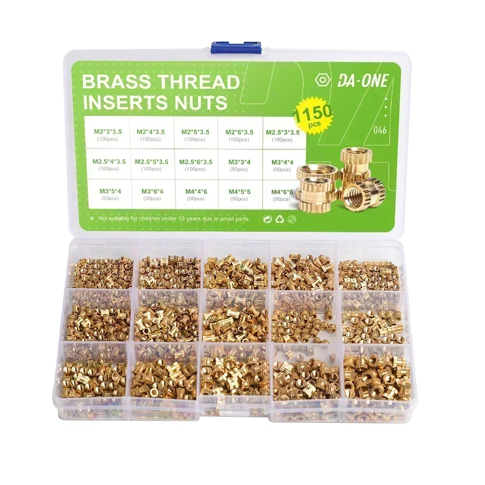 Up To 1150 Brass Threaded Insert Nuts Assortment Set M2 M2.5 M3 M4 M5 M6 Heat Hot Melt Thread Copper Knurled Nut Inserts Kit