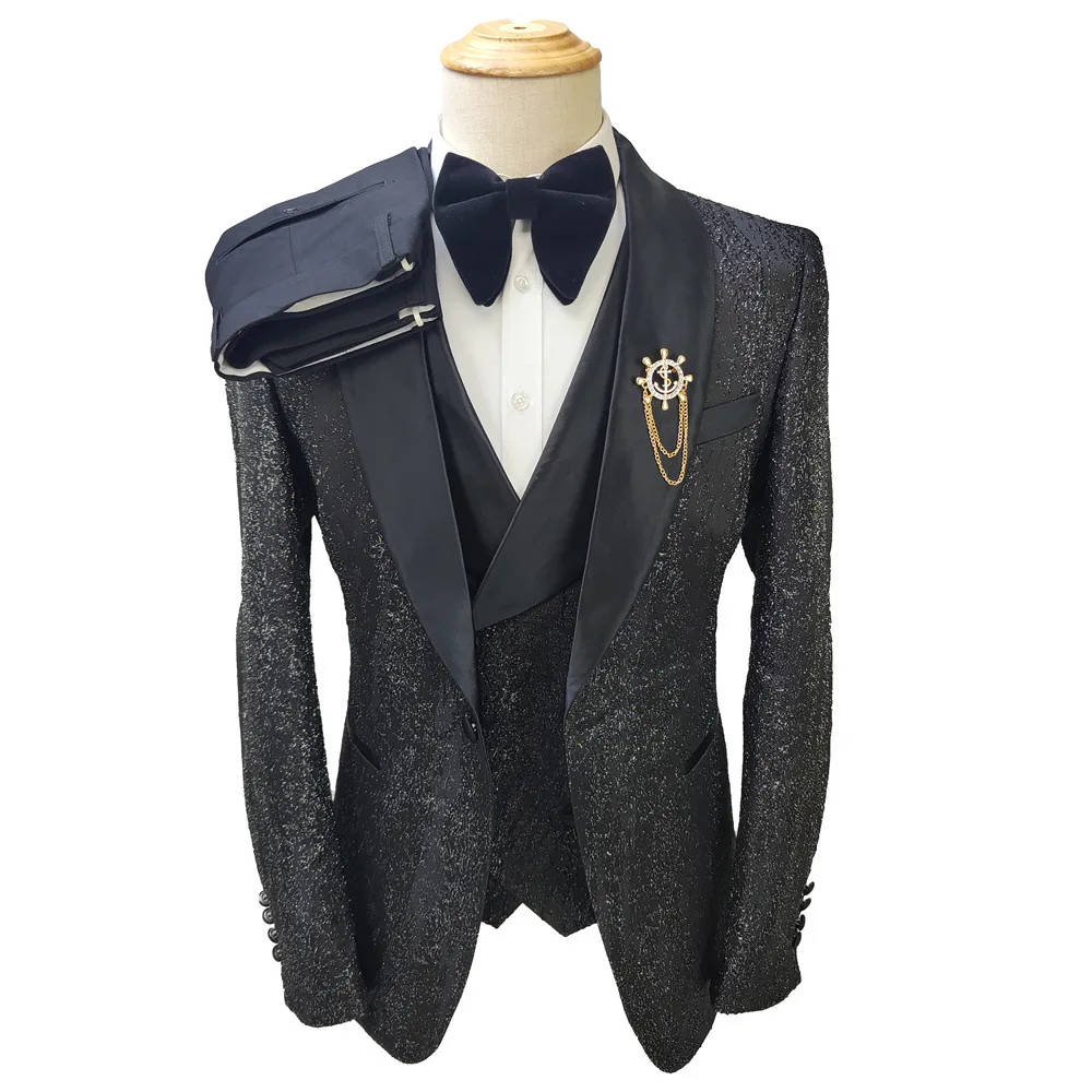 Custom Formal black wedding suits men Shiny Fashion groom prom Blazer tuxedos male classics trajes de hombre costume homme 남자 양복