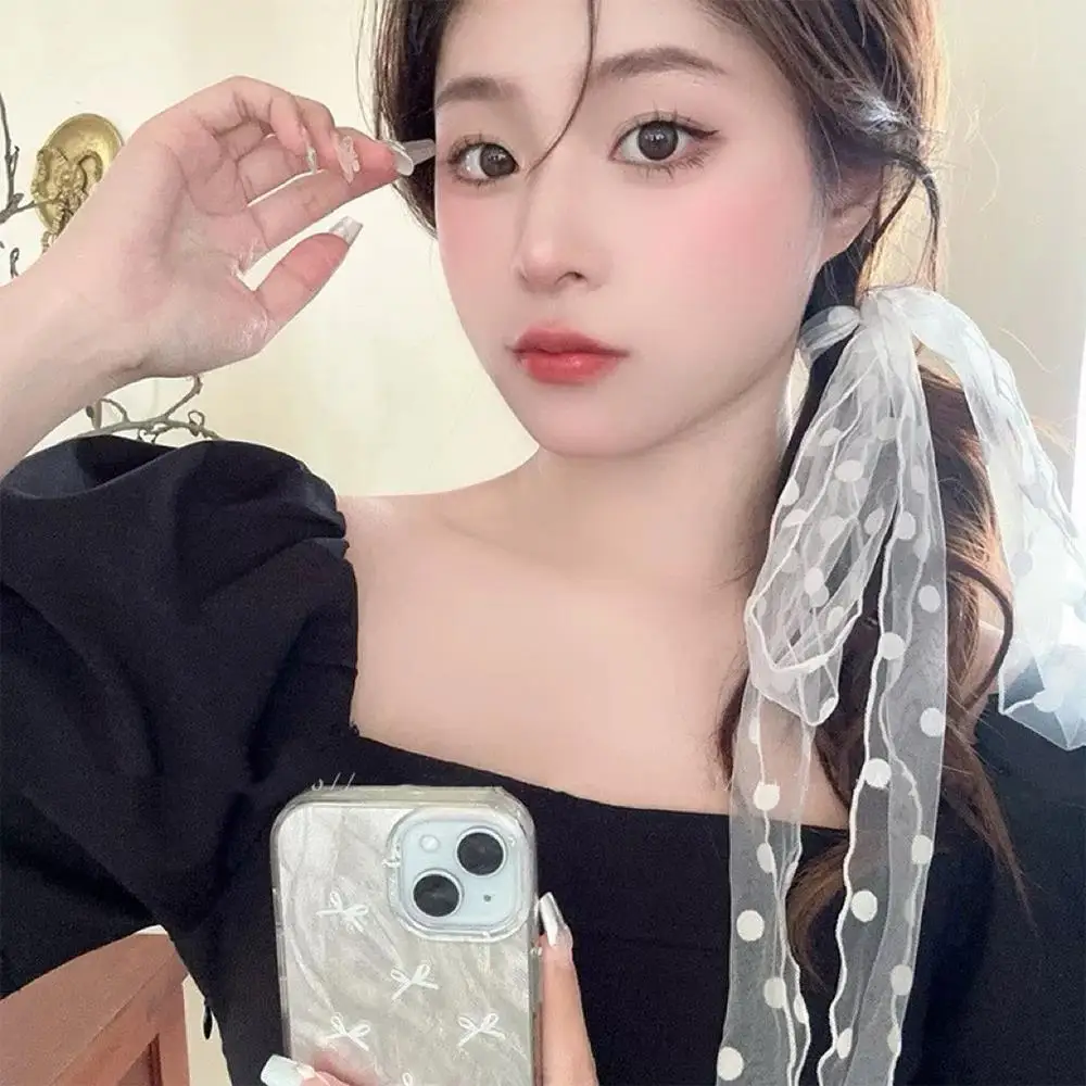 Mode Spitze Mesh Polka Dot Schal Sommer 2025, Stirnband, leicht, süß, vielseitig, Halstuch mit Band, Damen-Kopftuch, Neu