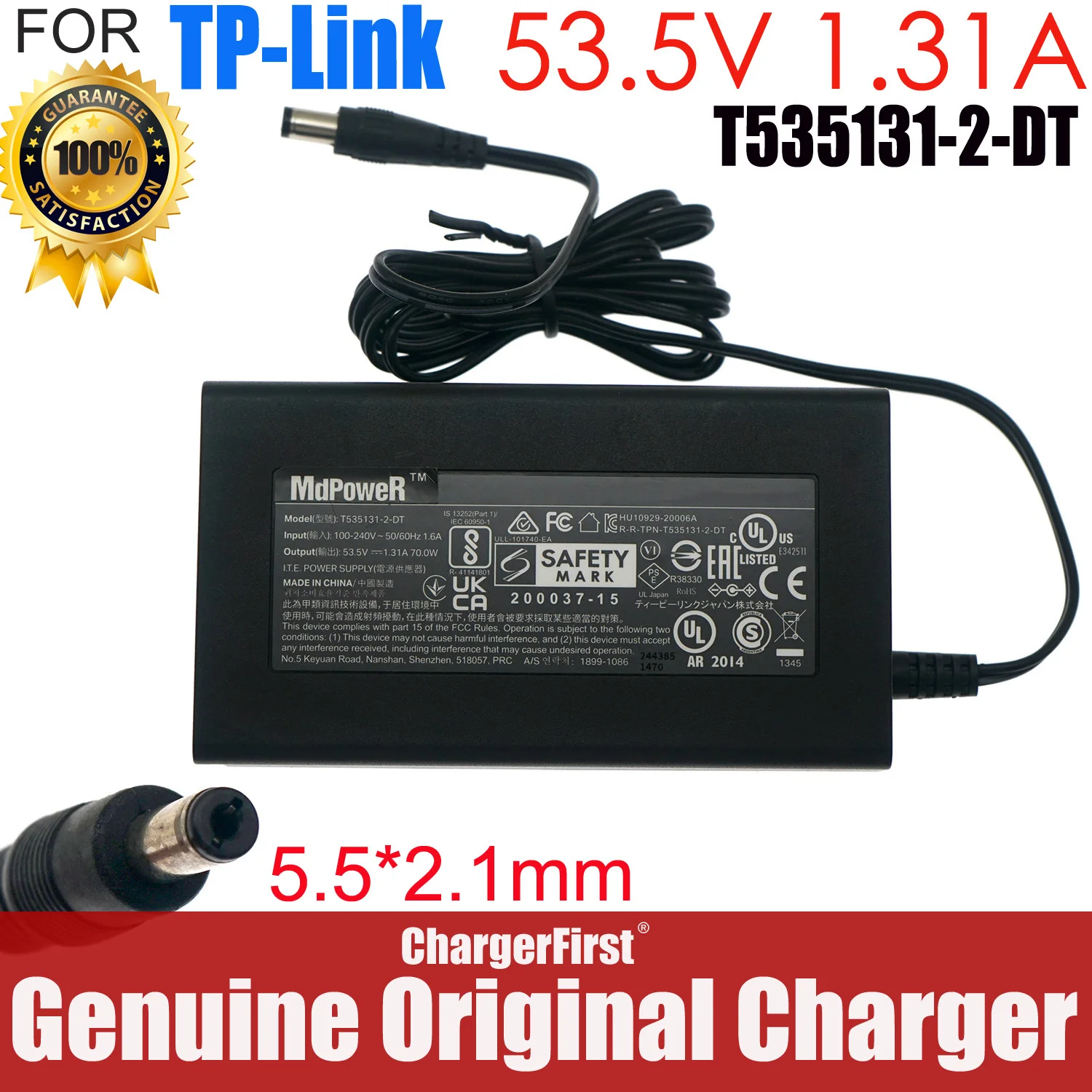 Genuine T535131-2-DT 53.5V 1.31A AC Adapter for TP-LINK TL-SG105PE TL-SG108PE TL-SG1008P TL-SG1210P PTL-SF1006P POE Power Supply
