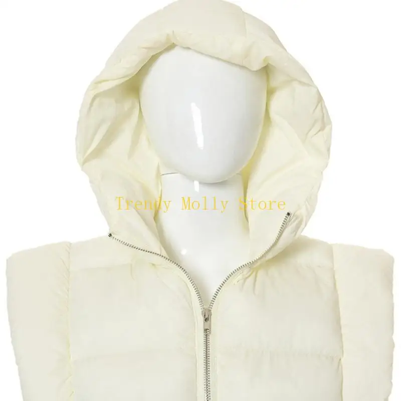 N5KB Frauen ärmelloses Kapuzenpuffer für Jacke gesteppte Reißverschluss-up-Schnürholzblase