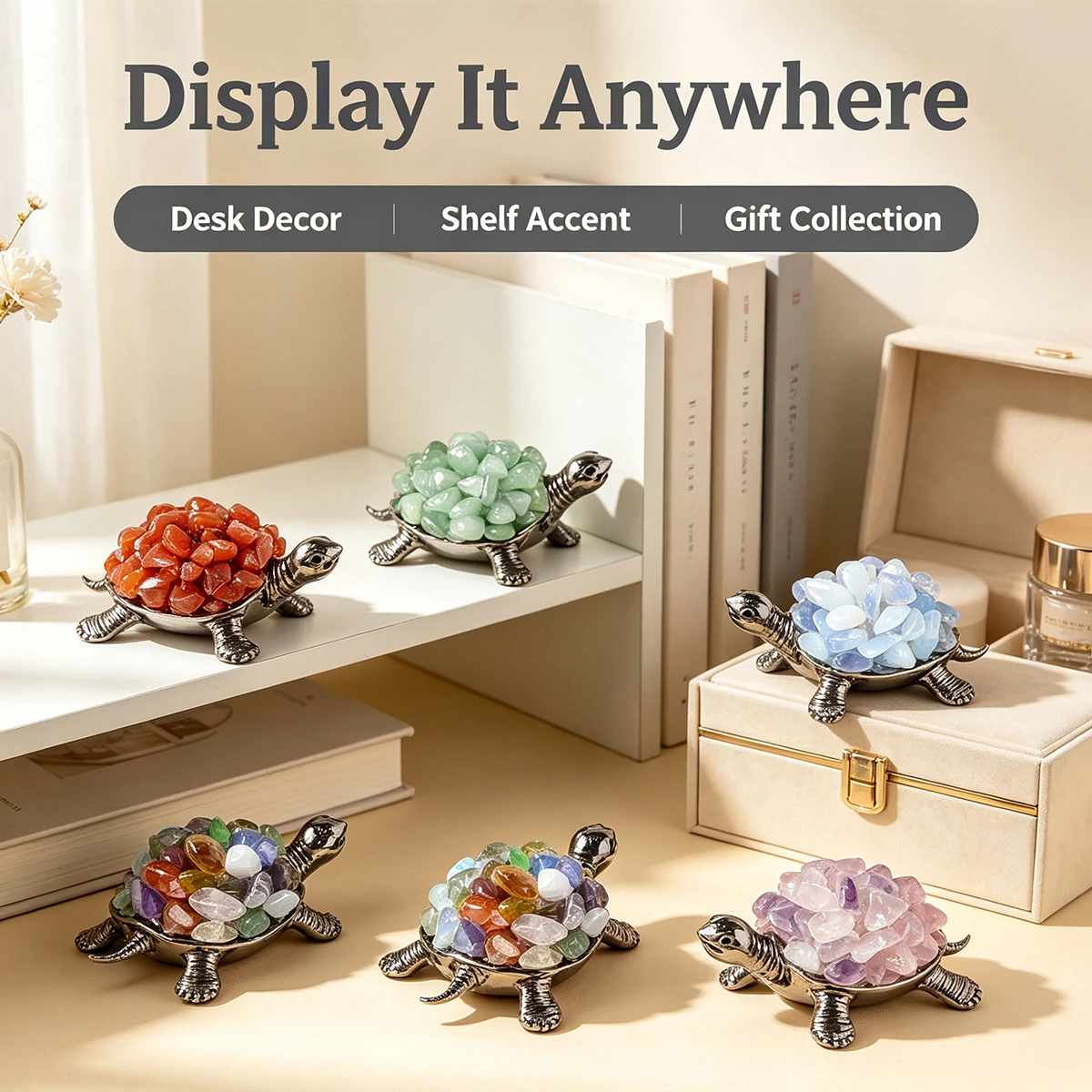 1pc Creative Natural Crystal Mini Turtle Figurine, Amethyst Citrine Tumbled Stone, DIY Handcrafted Art Ornament For Home Decor