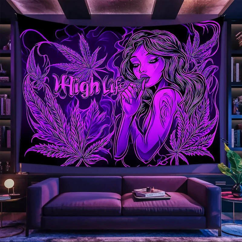 VIKAMA Trendy High Street Tapestry Purple Black Neon Art Decoration Esports Room Studio Personalized Background Cloth