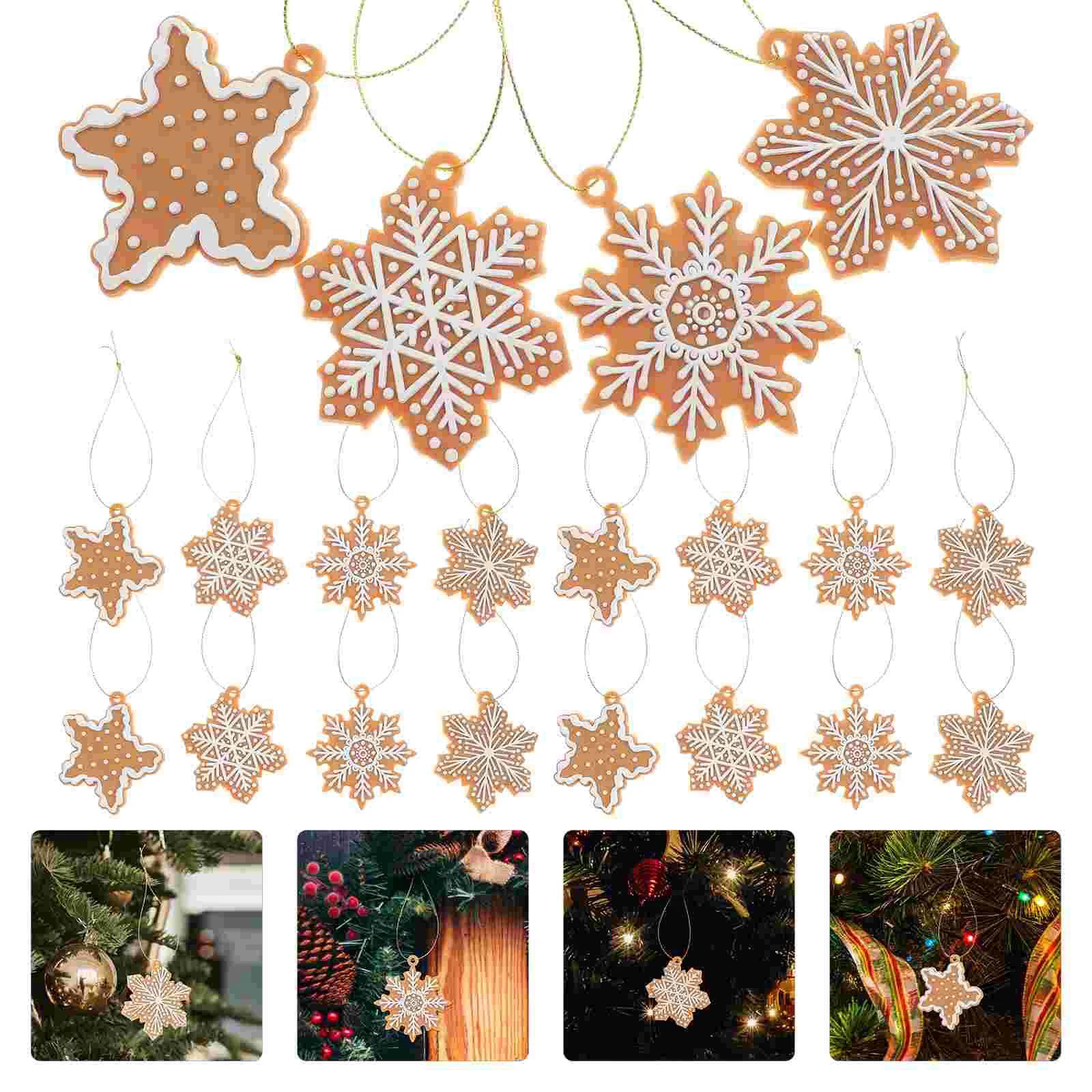 20 Pcs Gingerbread Snowflake Pendant Christmas Decorations Pvc Tree Party Favors