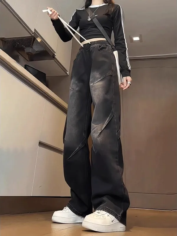 

Мужские джинсы Bla Dstring с широкими штанинами, осенние, с отворотами, в американском уличном стиле, прямые рабочие брюки