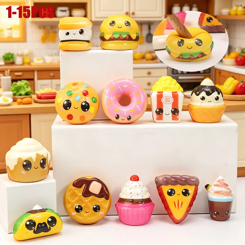 Mini Food Squishy Toys, Slow Rising PU Material, Assorted Simulation Cake & Burger Stress Relief Toys, Random Style Blind Box