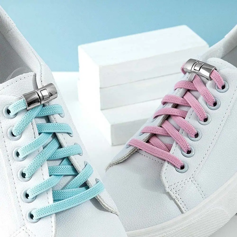 Fashion DIY Safety No Tie Shoelaces Shoes Accessories Sneakers Strings Snap Shoelaces Metal Lock Lazy Laces Buckle Laces Clasp