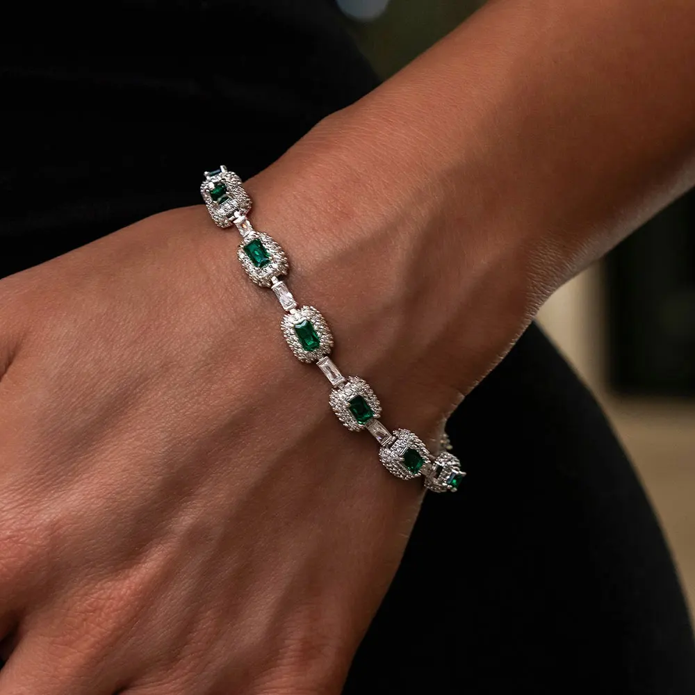 Men's White Gold Emerald Bracelet with Diamond