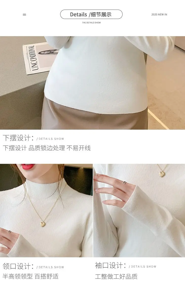 Damskie bluzki z długim rękawem na jesień i zimę, golfy damskie, dzianinowe bluzki, dopasowane, wyszczuplające ubrania dzianinowe.