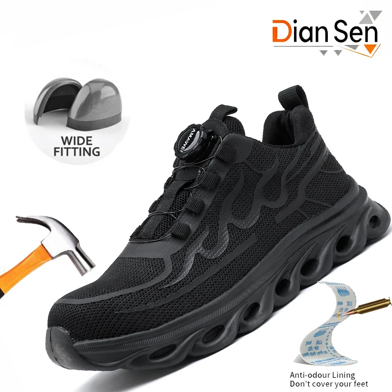 

Защитная обувь, мужские рабочие ботинки, противоударная, противопрокалывающая, защитная обувь со стальным носком, удобные уличные походные кроссовки с поворотной кнопкой