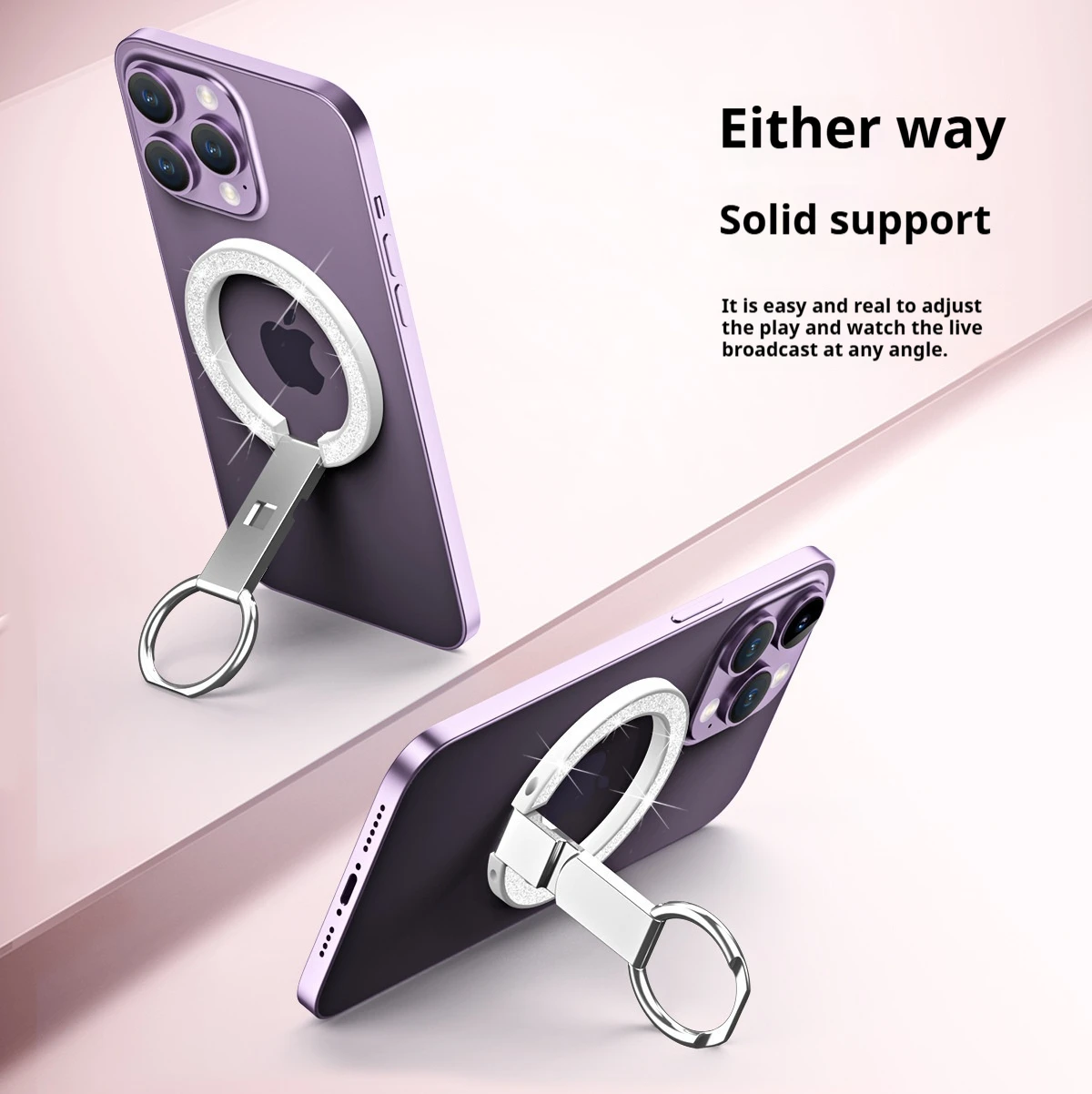 Suporte magnético de anel de dedo com glitter 360 giratório suporte de telefone para magsafe iphone 15 14 13 para suporte magnético dobrável