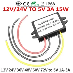 48v converter 12V 24V 36V 48V 60V 72V to 5V 1A-3A DC DC Step Down Car Power Supply Buck Converter 8-100V to 5V for Tablet Camera