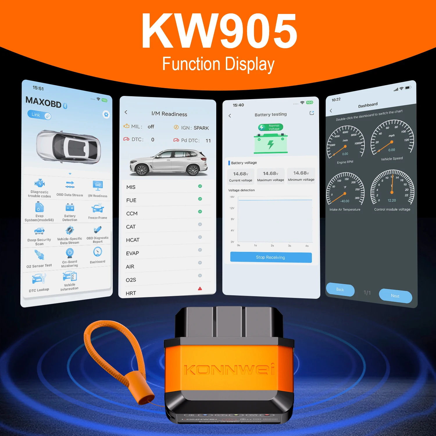 KONNWEI KW905 OBD2 ELM327 V1.5 Bluetooth 5.0 Scanners For Android/IOS ELM 327 OBD 2 Car Diagnostic Toosl Code Readers