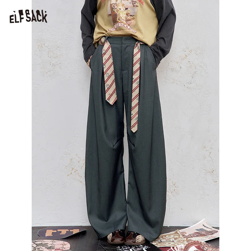 

ELFSACK 2025 Autumn New Arrival American Casual Contrast Belt Basic Curve Knife Slim Fit Suit Pants For Woman