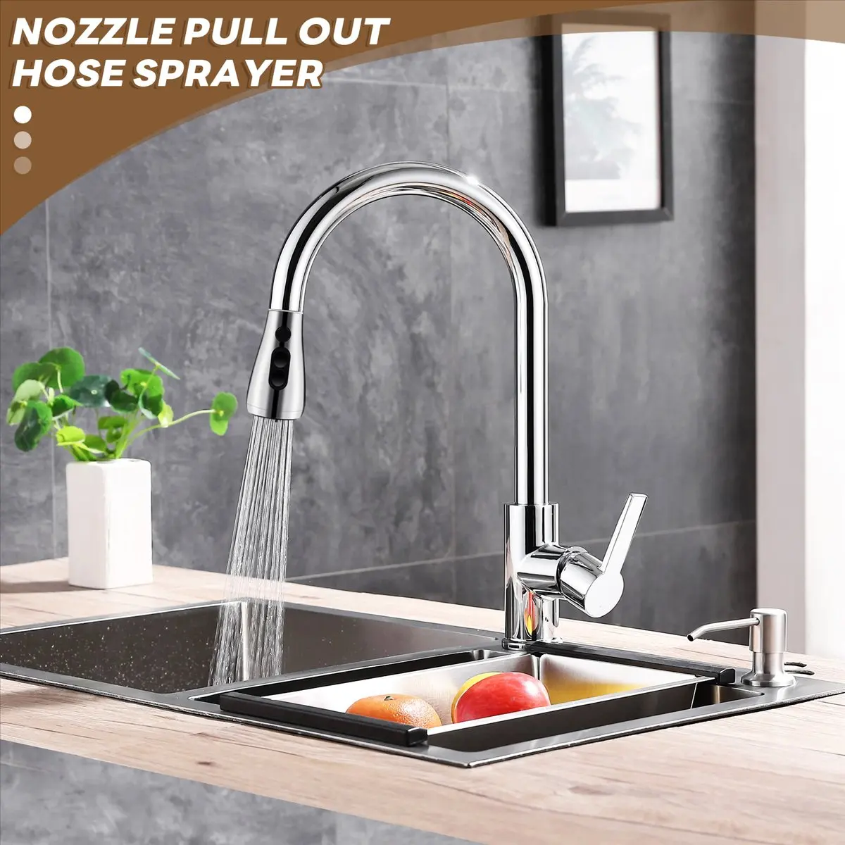 

A78I Kitchen Sink Pull Down Faucet Head Nozzle Pull Out Hose Sprayer Replacement Part Faucet Head - Brushed