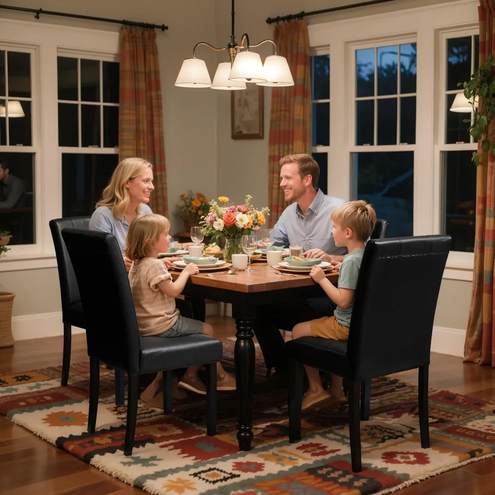 طقم كراسي طعام مكون من 4 قطع، كراسي غرفة طعام من الجلد الصناعي، كراسي بارسونز منجدة لغرفة الطعام، كرسي جانبي للمطبخ مع ستو #6