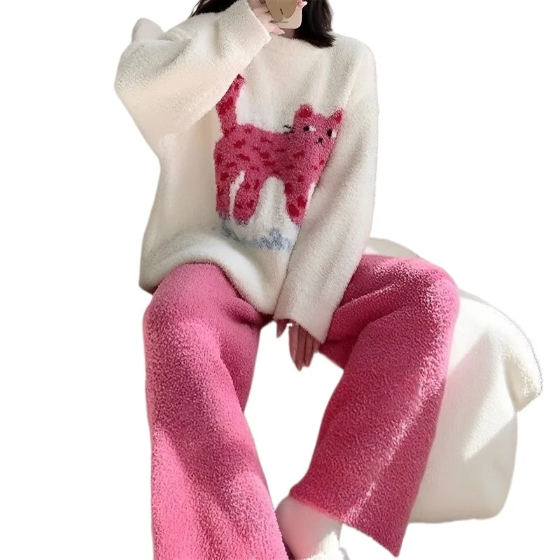 

Полуфлисовые пижамы, женские осенне-зимние утолщенные мягкие маленькие ароматные пижамы в Интернете, трендовые милые домашние костюмы с героями мультфильмов