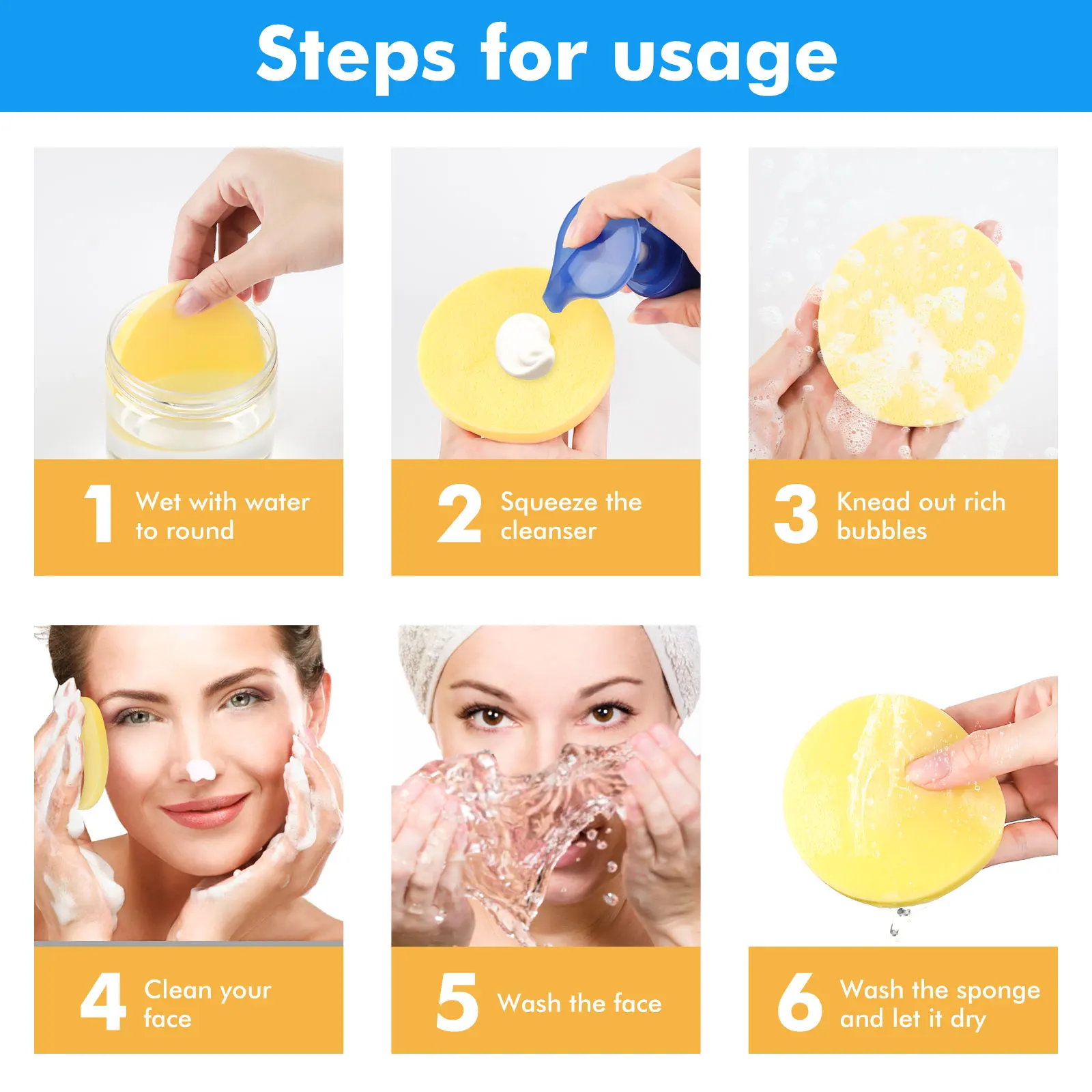 50pcs Facial Sponge Compressed PVA Professional Makeup Remover Washing Face Sponges Exfoliating Cleansing Spa Pads Clean Puff