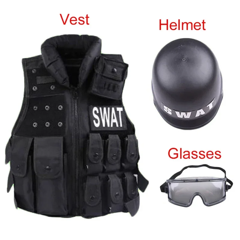 SN60 Children's Police Cosplay Costume Bullet-proof Vest Helmet Wind-proof Glasses for Boy’s Height 110cm-150cm5&8$