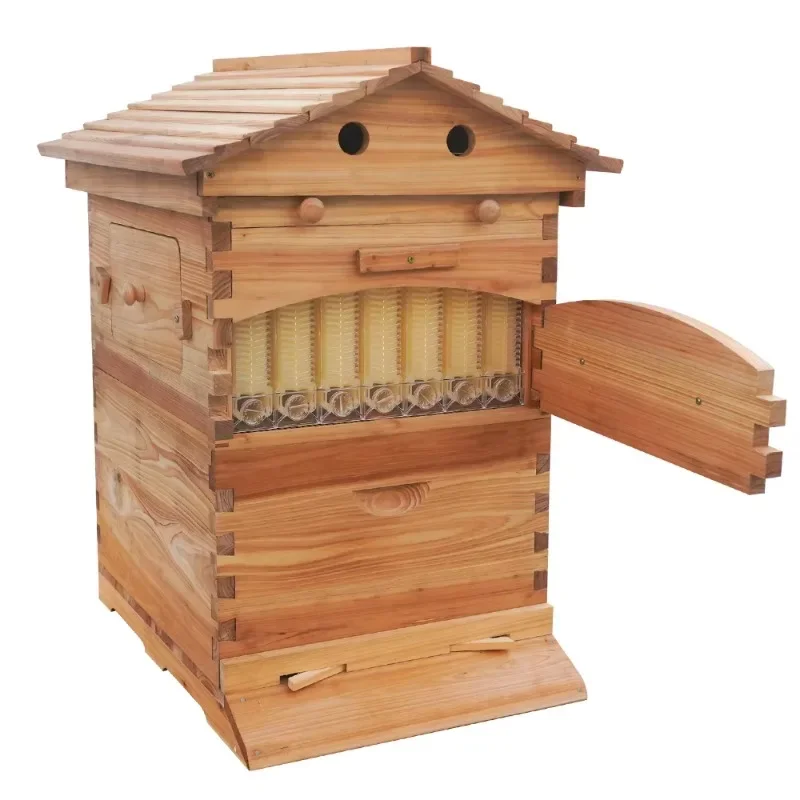 Wax-Coated Fir Automatic Self-Flowing Honey Bee Hive & 7 Auto Frames Apiculture Beekeeping Equipment Tool Beehive