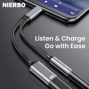 NIERBO 2 1 USB C에서 3.5mm 헤드폰 및 충전기 어댑터 USB C PD 3.0 포트 Aux 오디오 잭 빠른 충전 동글 케이블 코드