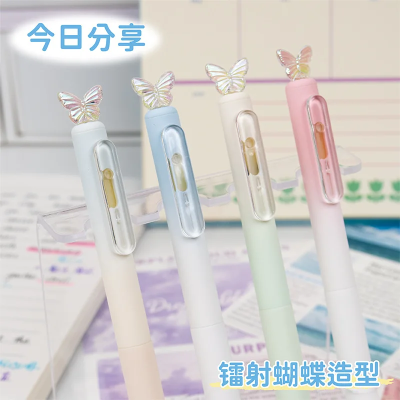 4Pcs Shining Crystal Butterfly Gel Pen Set Black Ink Quickly-Drying Cute Gel Pens Aesthetic Stationery School Office Supplies