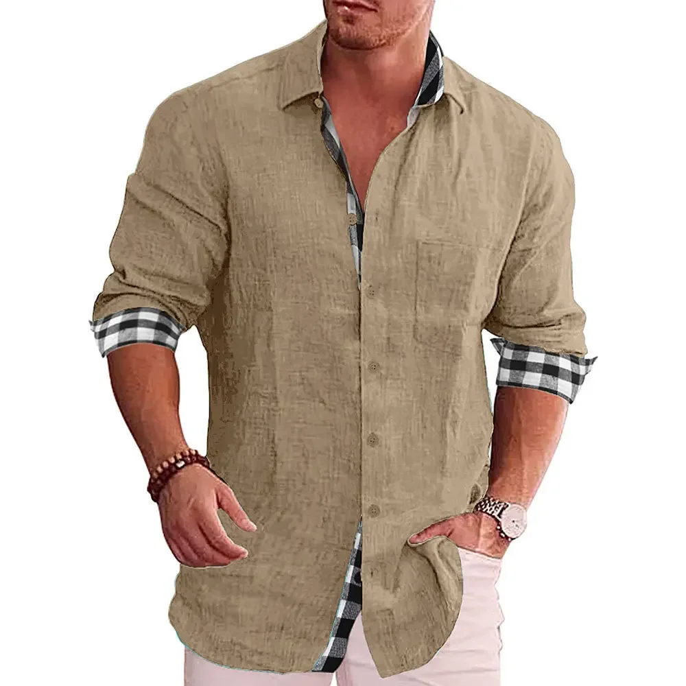 Casual Men's Cotton and Linen Shirt Men's Shirt Long Sleeve 2025 Autumn European and American Foreign Trade Shirt