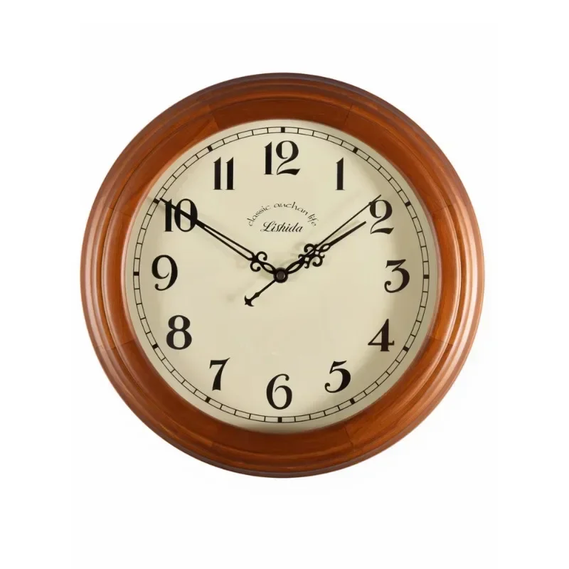 

European solid wood modern simple retro silent clock wall clock living