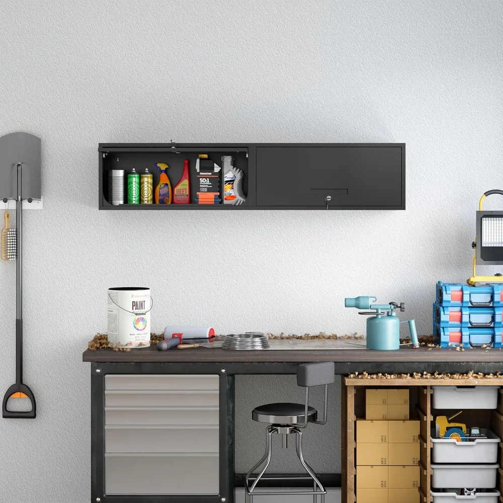 Lockable Flip-Up Door Metal Garage Wall Cabinet - 13.7 Tall Storage Cabinet for Secure Tool Organization
