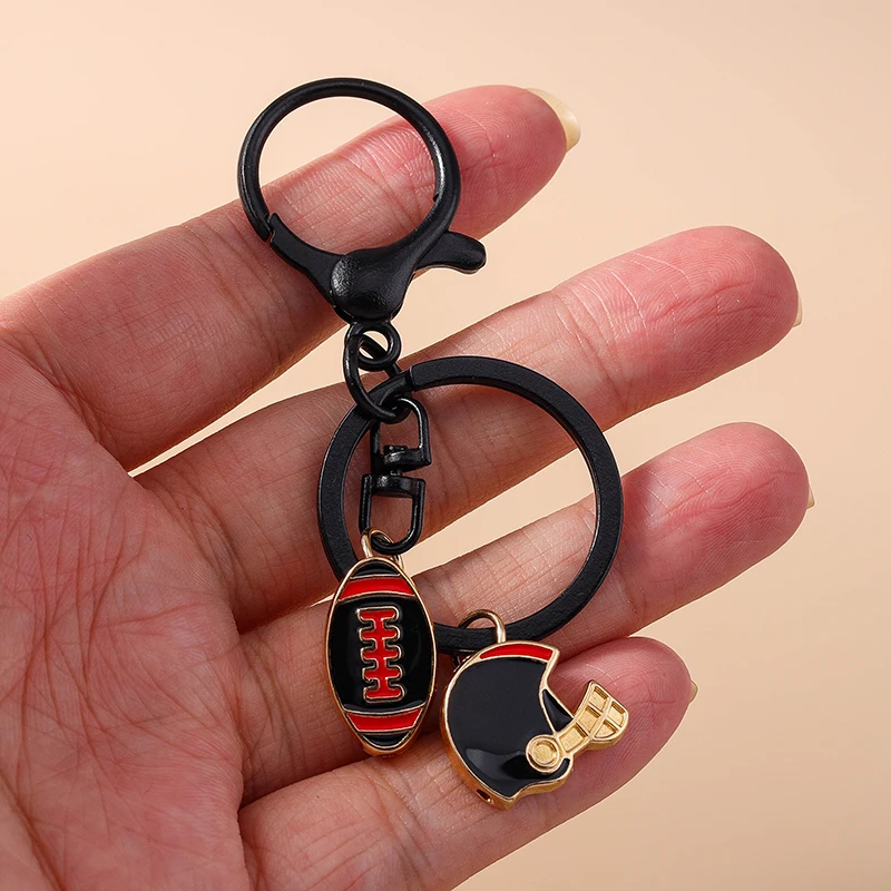 Aihua Nette Emaille American Football Sport Schlüsselbund Rugby Ball Helm Anhänger Schlüssel Ring Für Frauen Männer Tasche Zubehör DIY Schmuck – Detail 7