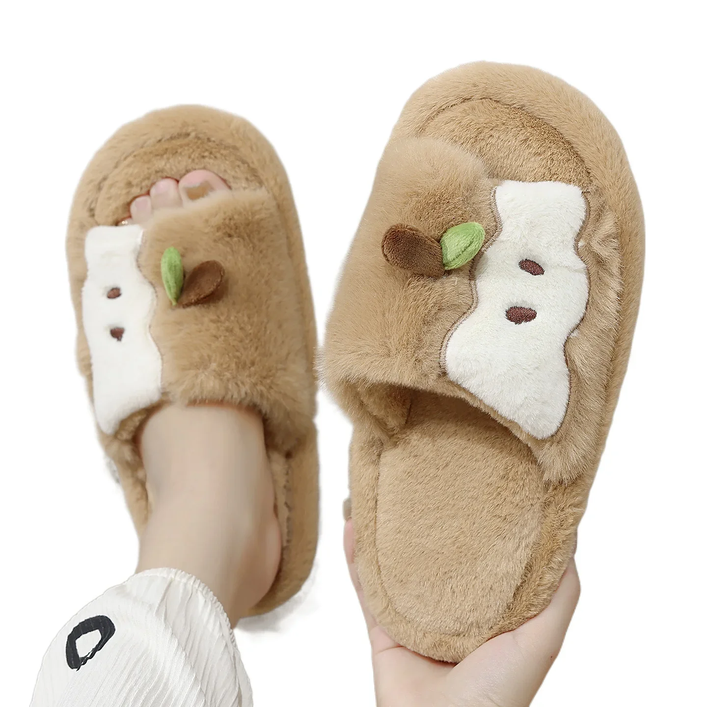 

Зимние семейные шлепанцы унисекс, милые плюшевые тапочки с рисунком яблока, теплые толстые напольные нескользящие домашние уютные домашние тапочки