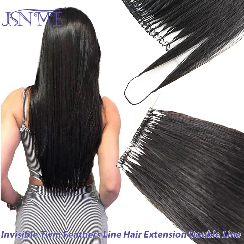 JSNME Straight Double Lines New Hair Extensions Remy Human Hair Bundles Black Brown Blonde 613 Color  For Salon Can Curly