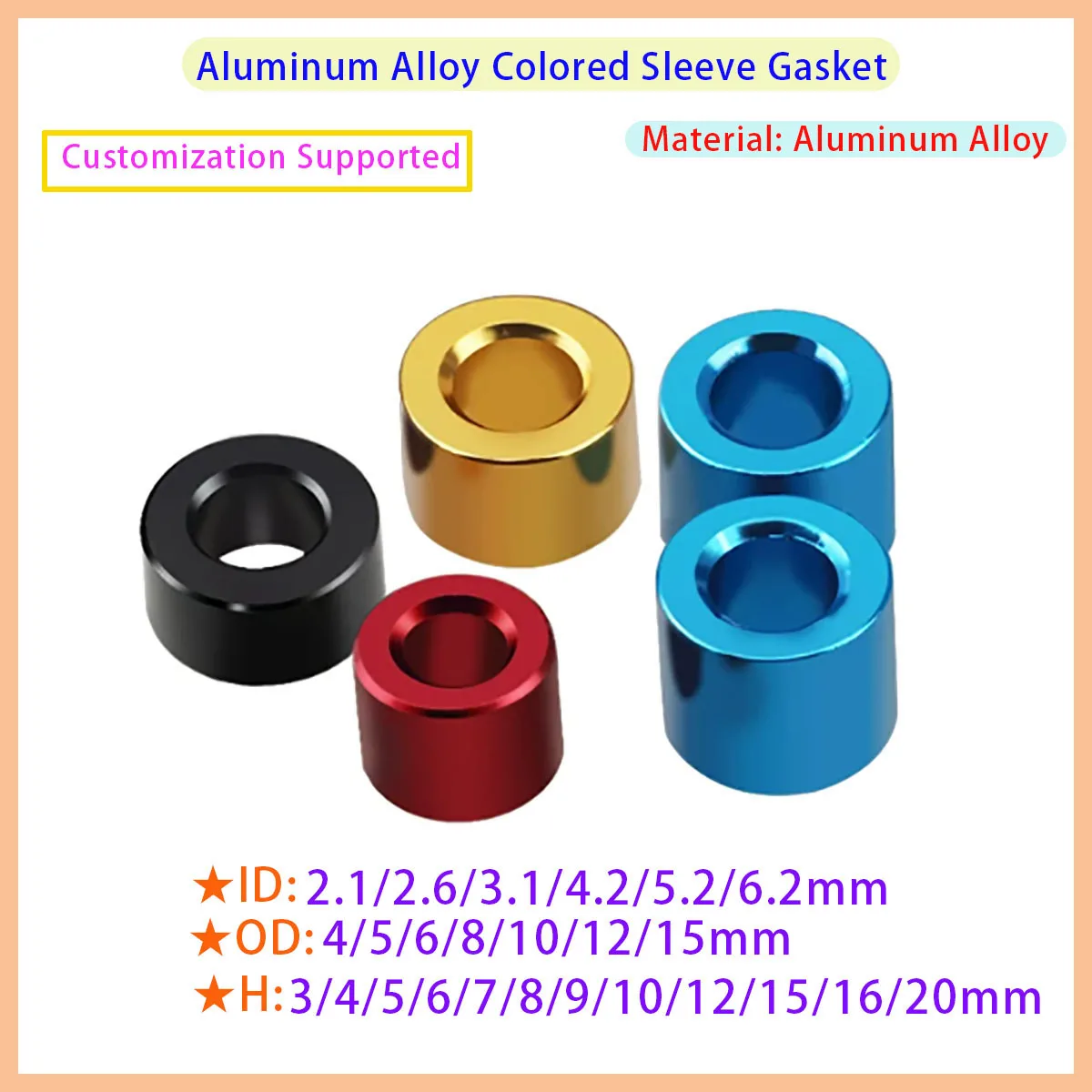 Aluminum Liner Gasket M4 M5 M6 Unthreaded Circular Hollow Spacer Anodized Outer Diameter 8-15mm Length 1.5-20mm