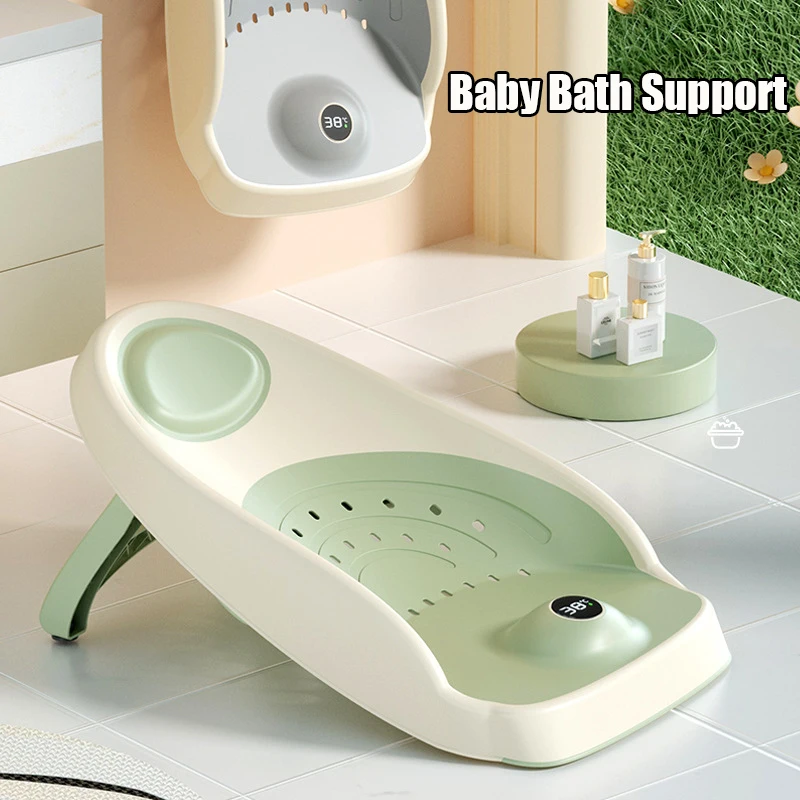 Baby Bath Support Newborn Bathtub With Thermometer Non-Slip Shower Folding Bath Bed with Support Bracket