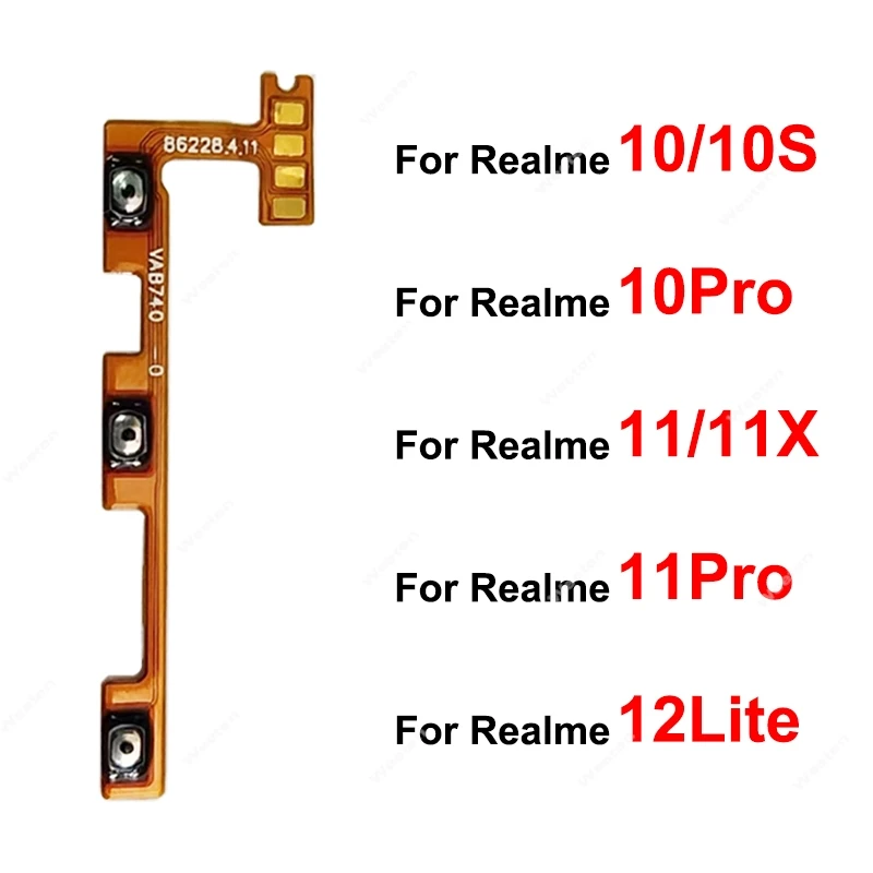 Per Realme 10 11 Pro Plus 12 Lite 10S 11X 4G 5G On OFF Pulsante del volume di accensione Tasti laterali Parti del cavo flessibile