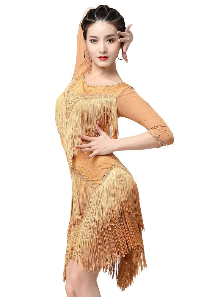 

Lady Latin Dance Costume Dress Performance For Women 2024 New Rumba Competition Cloth Adult Group Pratice Dresses tassel Dress