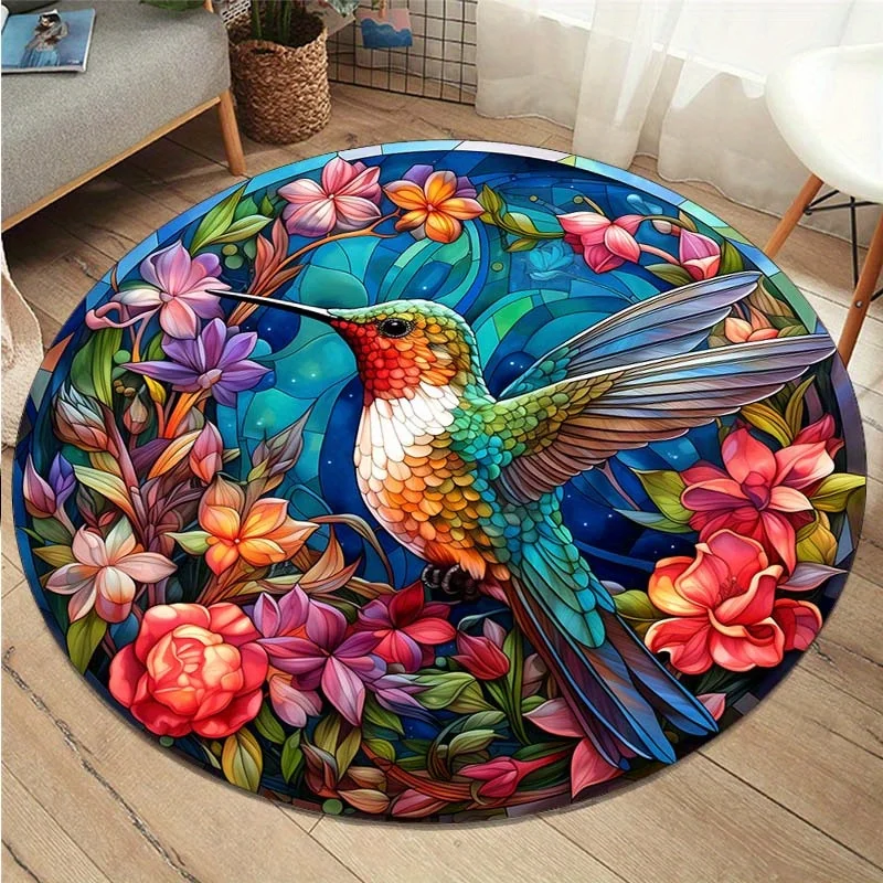 Humming Bird Printed Round Area Rugs Living Room Dining Room Non-slip Chair Mat Bedroom Bedside Foot Mat Home Carpets Decoration