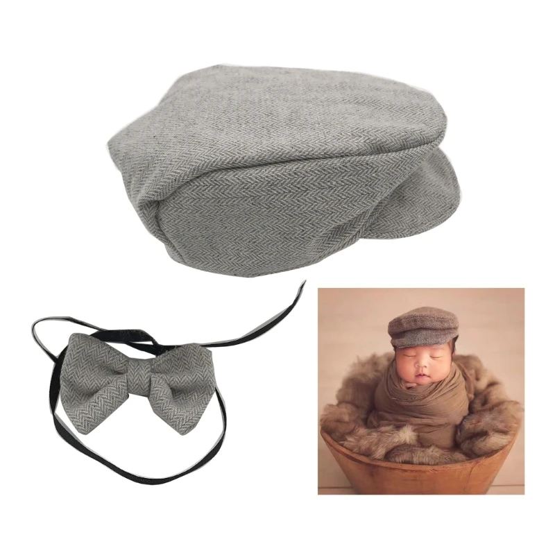 Newborn Photography Props Infant Baby Boy Hat Tie Photo  Gentleman Outfits