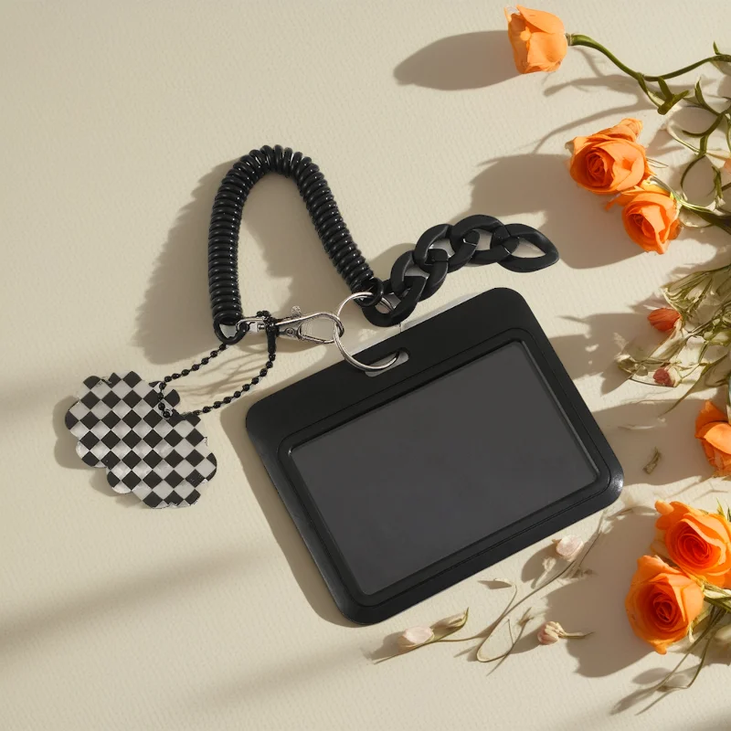 Simple Black Student School Card; Anti-lost Protective Cover; Three-inch Polaroid Display Backpack Small Pendant ID Card Cover