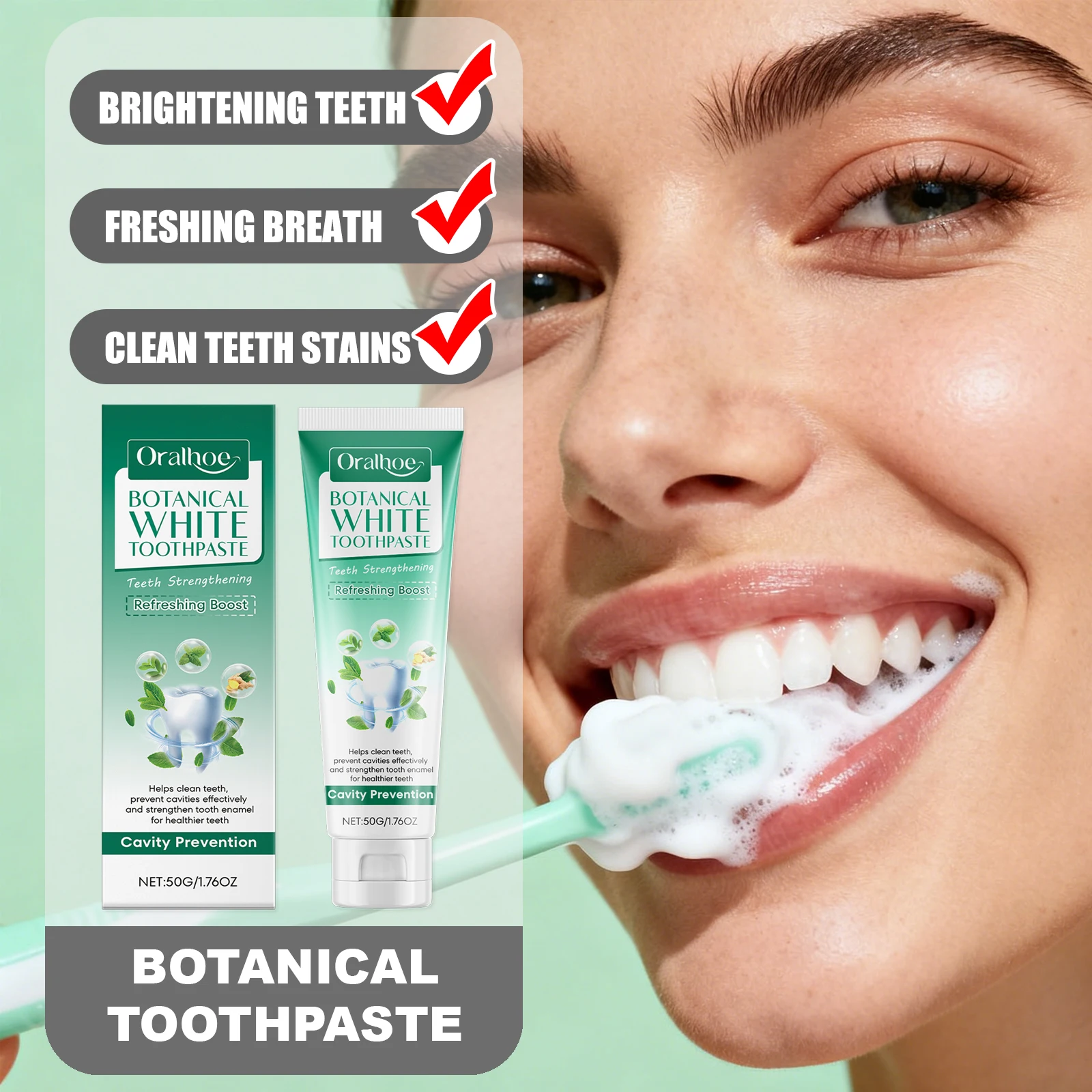 

ORALHOE Botanical Toothpaste Contains Plant-Based Active Deeply Clean Teeth Stains Prevent Cavities Long-Lasting Fresh Breath