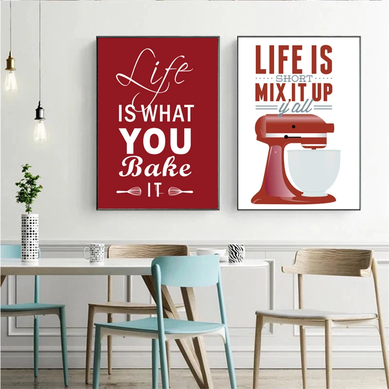 Wall Art Canvas Paintings Nordic Baking Kitchen Mixer Life Quote Posters and Prints Pictures for Living Room Wall Decor Cuadros