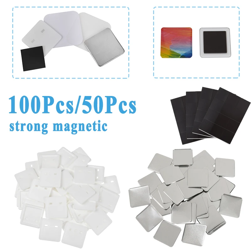 

50*50mm Square Metal Badge Button Materials for DIY Magnetic Refrigerator Magnet Making Badge Maker Machine Parts