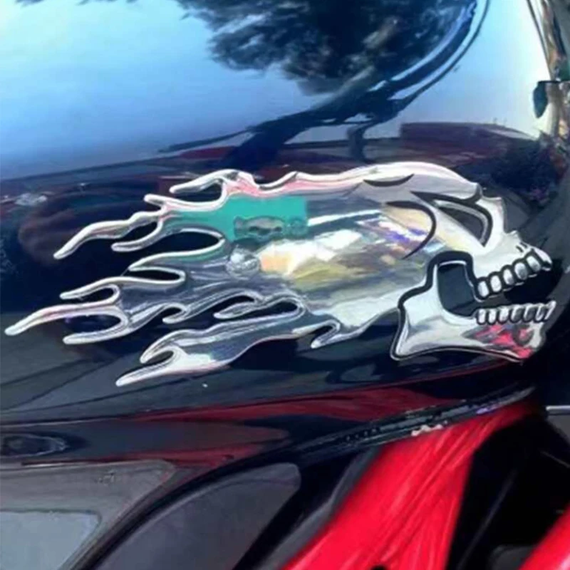Car Motorcycle Sticker 3D Flame Ghost Skull Head Emblem Decals Auto Styling Decoration Decals Auto Exterior Decor Accessories