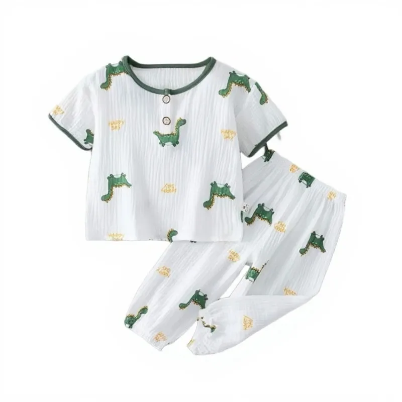 

Boys Girls Suits Clothes Baby Summer Muslin Cotton Short Sleeves Shirt Family Outfits Children Homewear Top+Pants Sets 1-10T