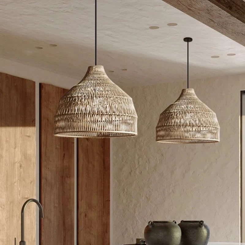 Wabi-sabi نمط الإبداعية الروطان قلادة ضوء مطعم منصة مشروبات الرجعية الثريا مصمم شقة فيلا الفن مصابيح غرفة نوم #4